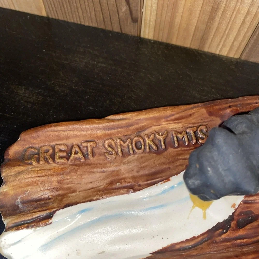 Vintage Great Smoky Mountains Black Bear Ashtray Trinket Tray Made in Japan